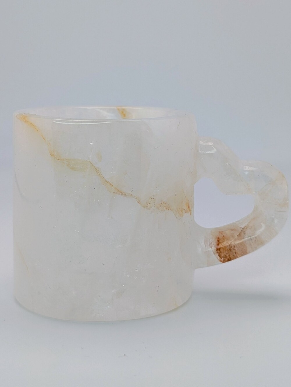 Clear Quartz Crystal Heart Handle Carved Mug Cup